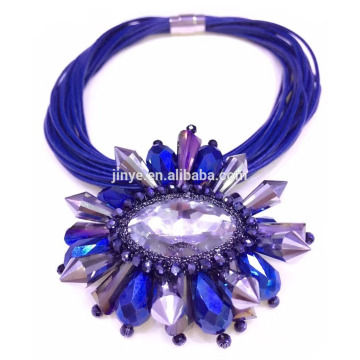 Collar llamativo de lujo Bling Bling Crystal azul grande de moda